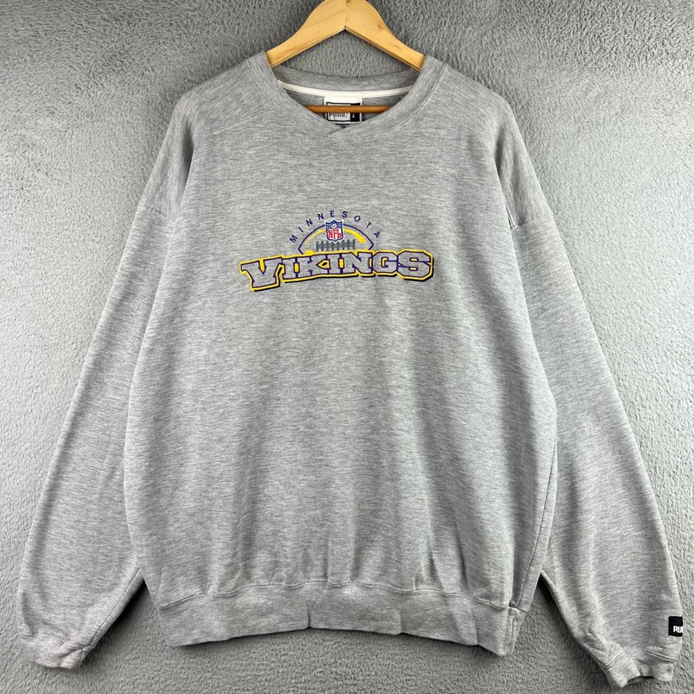 Vintage Puma NFL Minnesota Vikings Sweatshirt Mens L Gray Embroidered Crewneck L